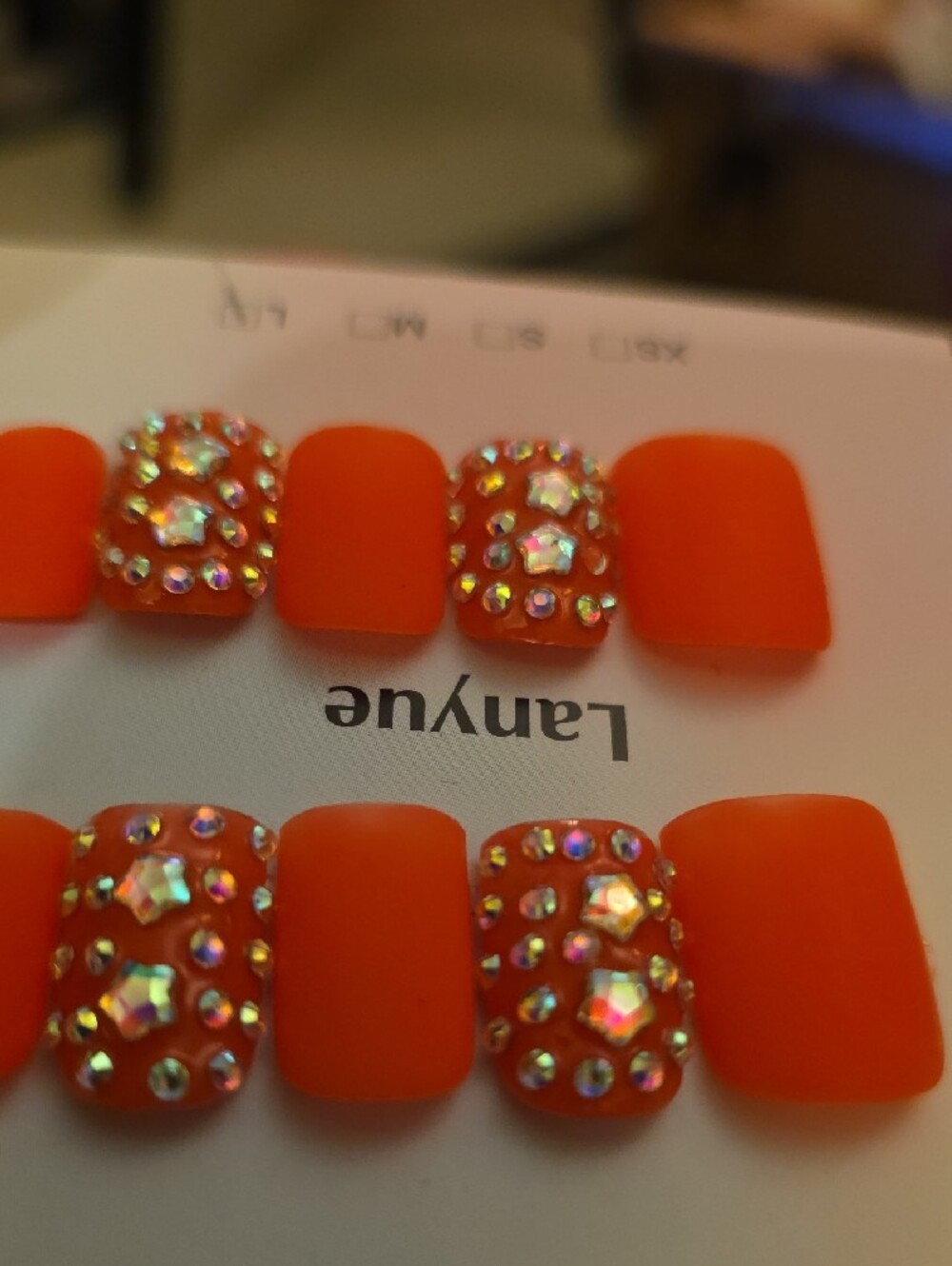 Orange Rhinestone Press-On Nail Set Size Large - Picture 3 of 4